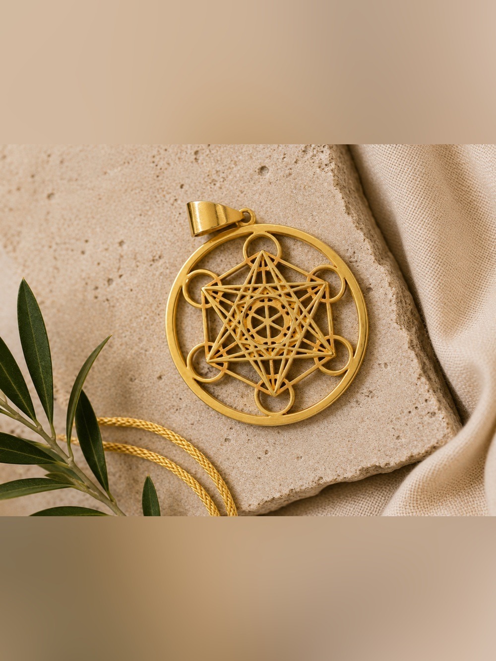 Artisan Sacred Geometry Gold Tone Pendant • Boutique Quality • Like New • Unisex